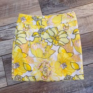 Joe Fresh yellow floral mini cotton skirt.